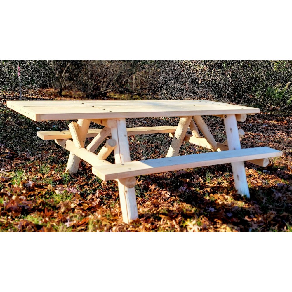6' ADA Log Picnic Table  Attached Benches