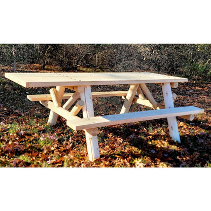6' ADA Log Picnic Table  Attached Benches