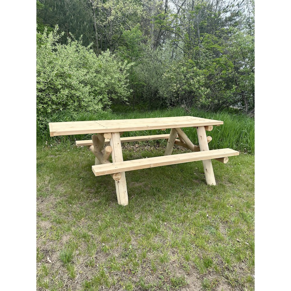 6' ADA Log Picnic Table  Attached Benches