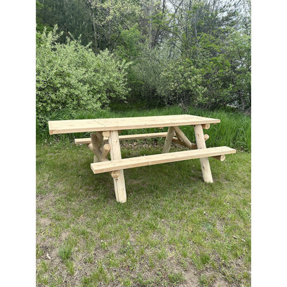 6' ADA Log Picnic Table  Attached Benches
