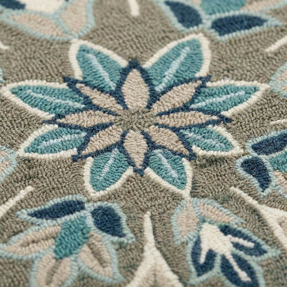 Blue Round Indoor Area Rug With Bohemian Style And Spot Clean Durability