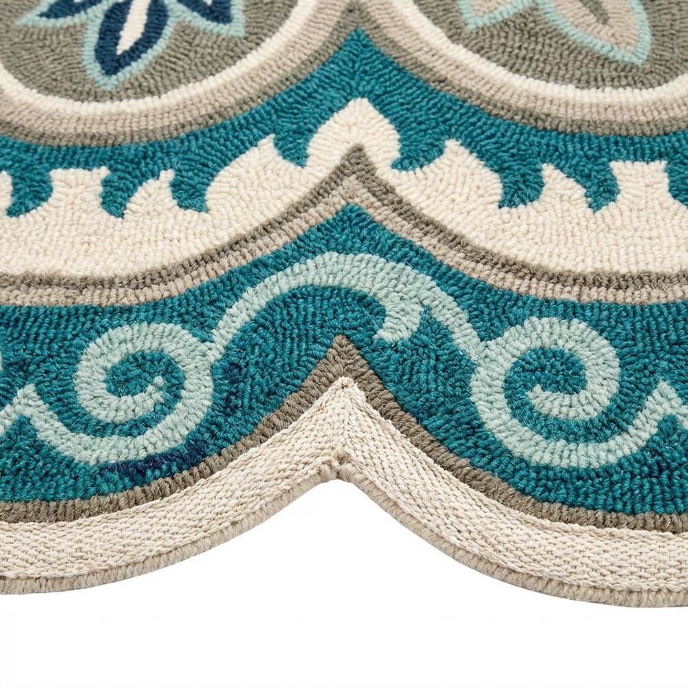 Blue Round Indoor Area Rug With Bohemian Style And Spot Clean Durability