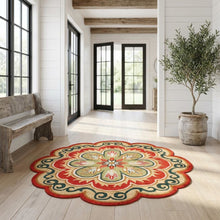 Bohemian Indoor Area Rug In Orange/Gold, Round Shape With Soft Material