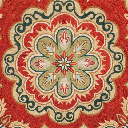Bohemian Indoor Area Rug In Orange/Gold, Round Shape With Soft Material