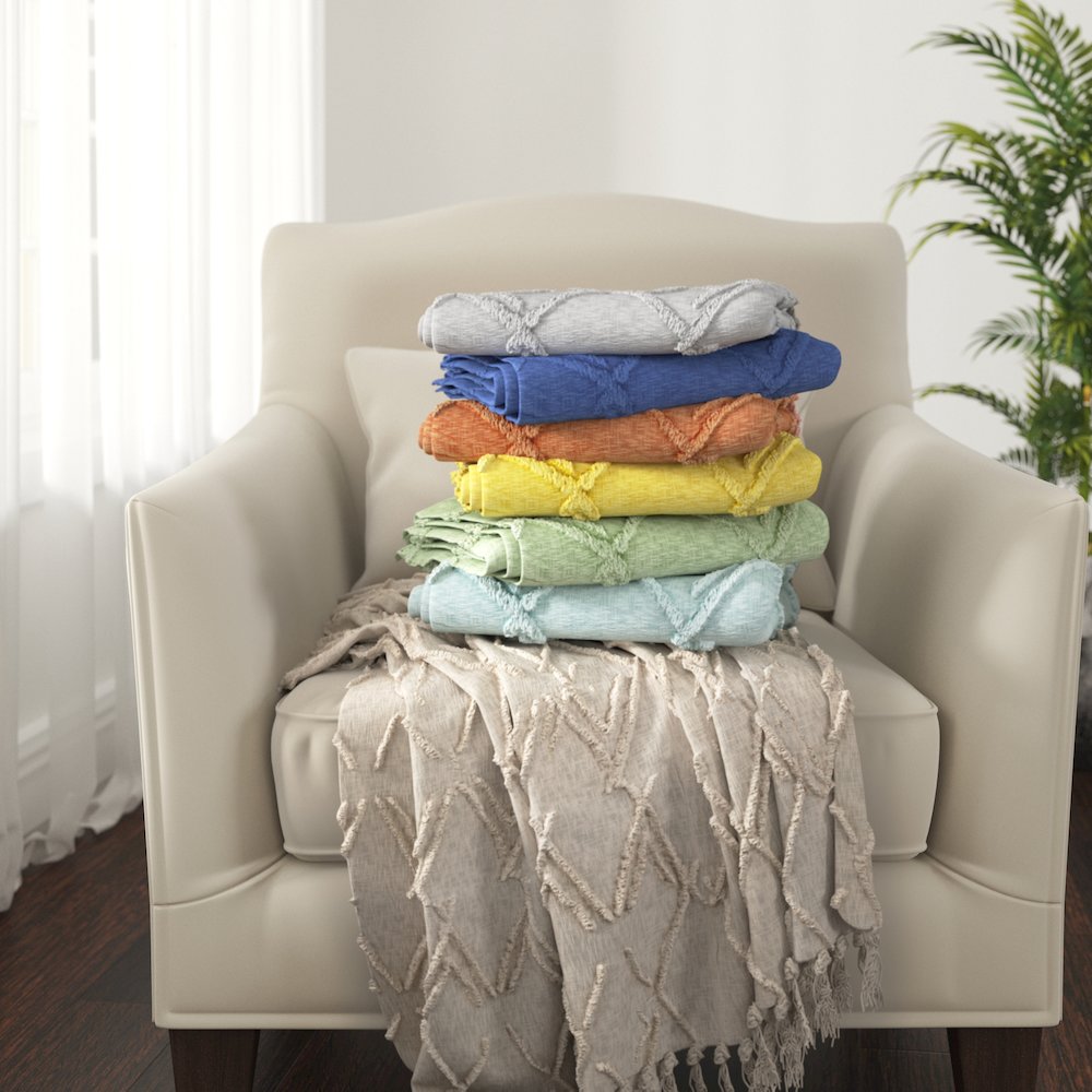 Evette Rios Diamond Tufted All-Natural Cotton Throw Blanket, Green