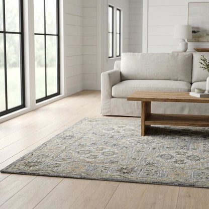 Blue Wool Area Rug With Classic Pattern And Soft Touch For Living Room