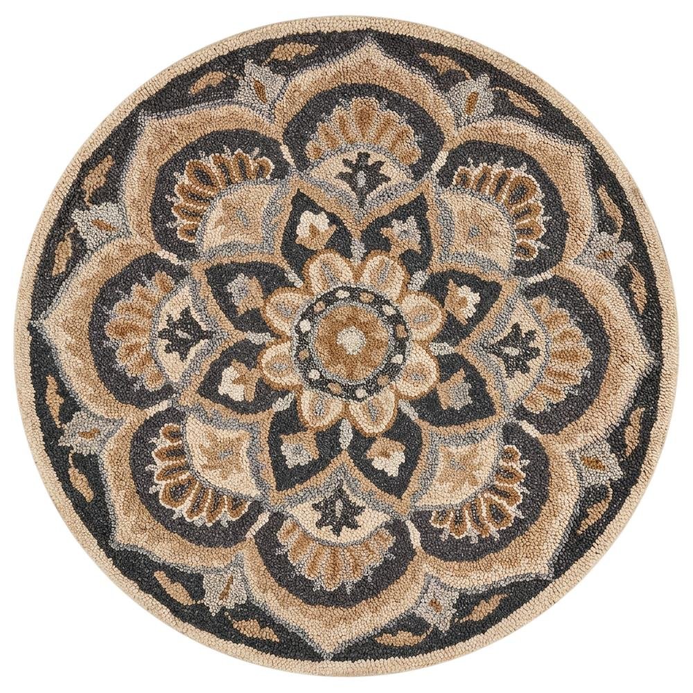 Round Indoor Area Rug In Black And Ivory With Classic Style, 6-Foot Diameter
