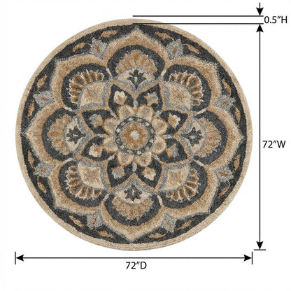 Round Indoor Area Rug In Black And Ivory With Classic Style, 6-Foot Diameter