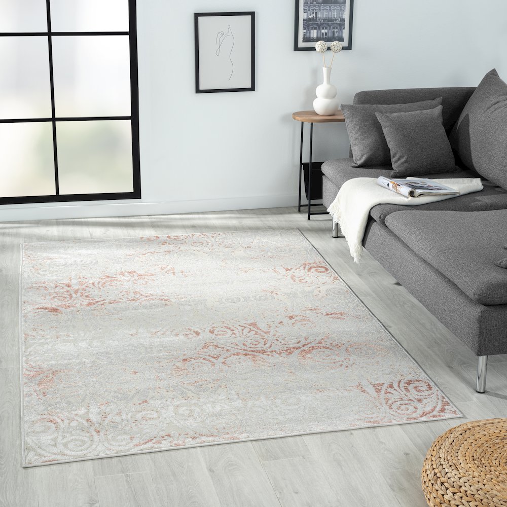 Calgary Durable Performance Area Rug Indoor in Pink/Ivory, 7'9" X 9'9"