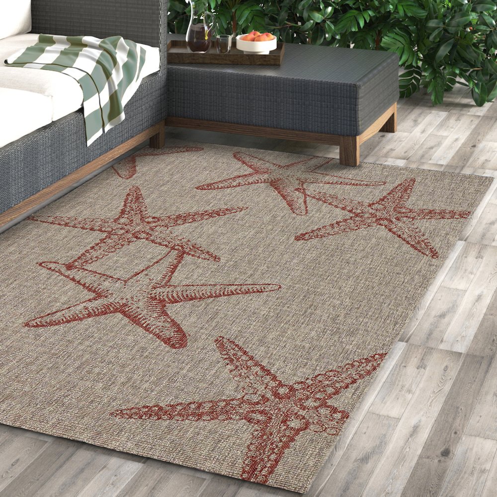 Captiva Durable Performance Area Rug Outdoor in Red/Beige, 5' x 7'