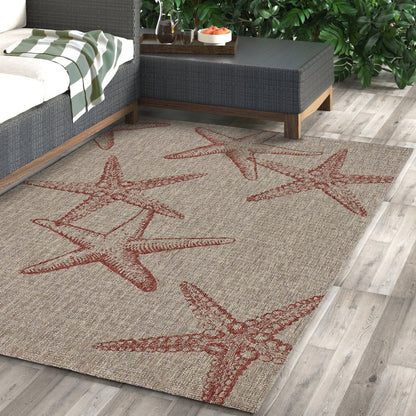 Captiva Durable Performance Area Rug Outdoor in Red/Beige, 5' x 7'