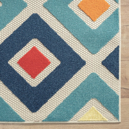 Durable Performance Area Rug Outdoor in Navy Blue/Multicolor, 3'6" x 5'6"