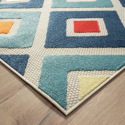 Durable Performance Area Rug Outdoor in Navy Blue/Multicolor, 3'6" x 5'6"