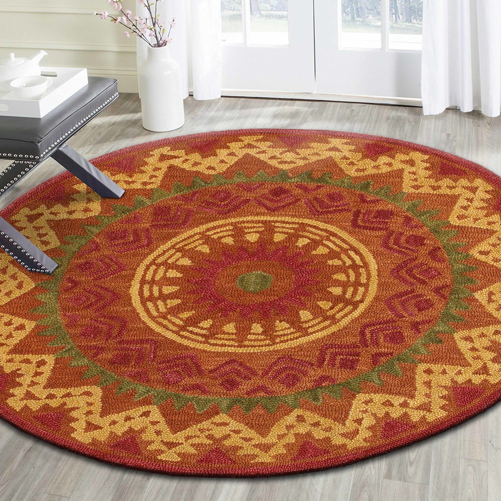 Dazzle Wool Area Rug Indoor in Orange/Red, 6' Round