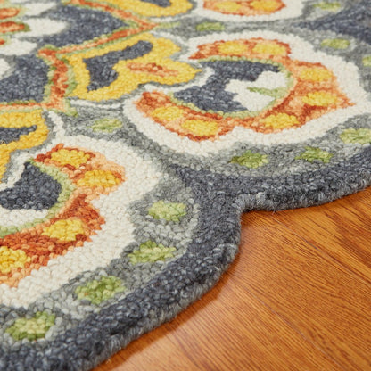 Dazzle Wool Area Rug Indoor in Gray/Yellow, 6' Round