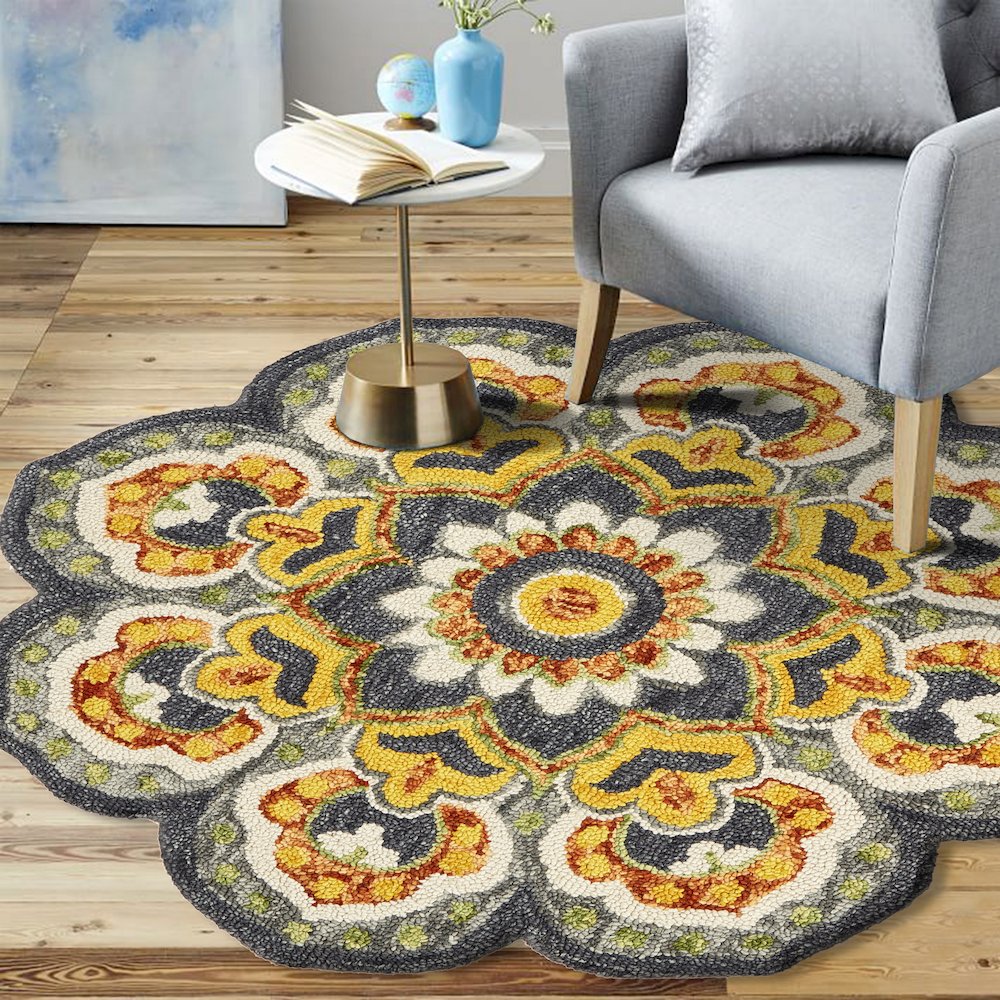 Dazzle Wool Area Rug Indoor in Gray/Yellow, 6' Round