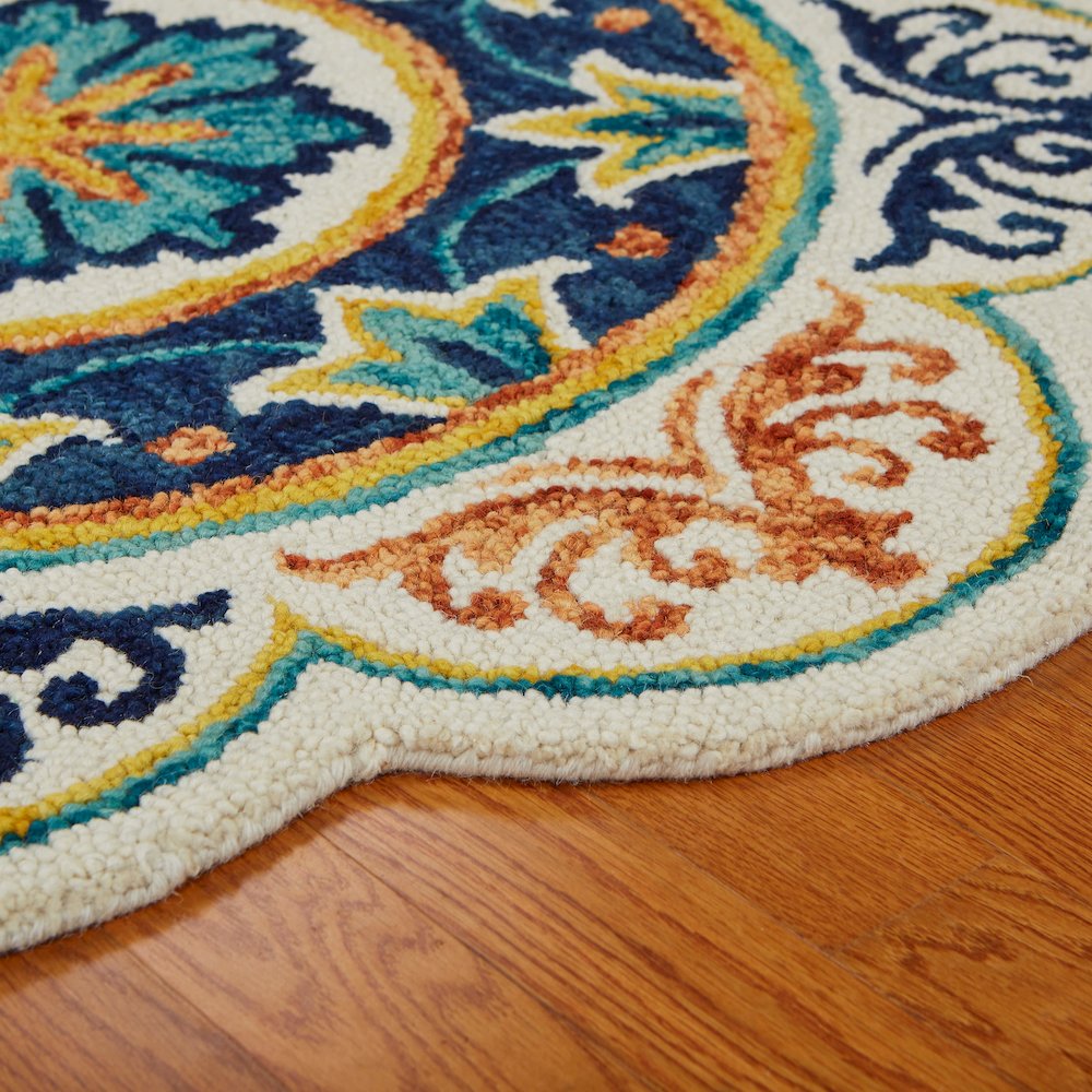 Dazzle Wool Area Rug Indoor in Blue/Ivory, 6' Round