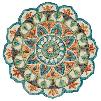 Dazzle Wool Area Rug Indoor in Orange/Blue, 6' Round