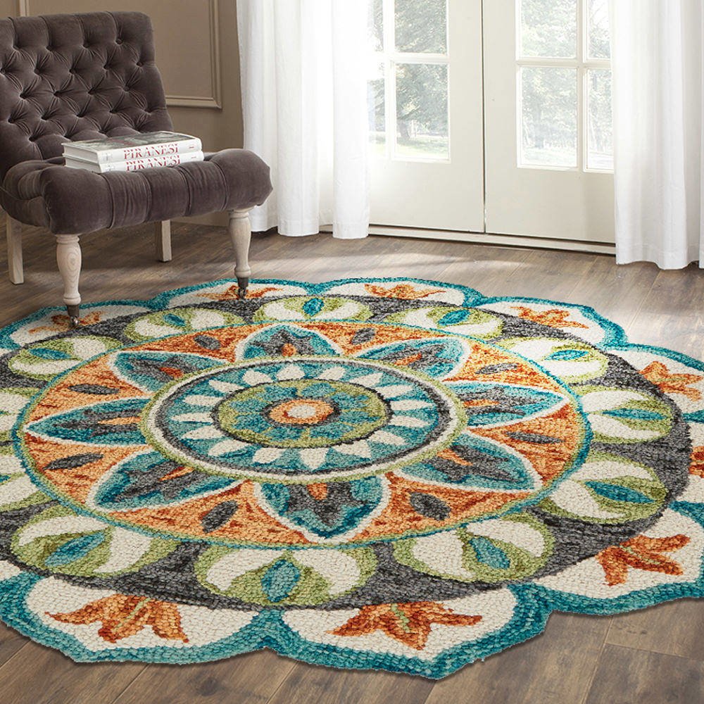 Dazzle Wool Area Rug Indoor in Orange/Blue, 6' Round