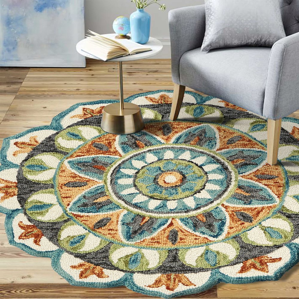 Dazzle Wool Area Rug Indoor in Orange/Blue, 6' Round