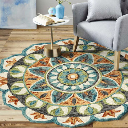 Dazzle Wool Area Rug Indoor in Orange/Blue, 6' Round