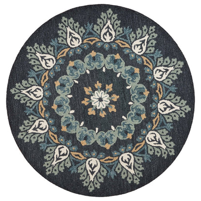Dazzle Wool Area Rug Indoor in Black/Multicolored, 6' Round