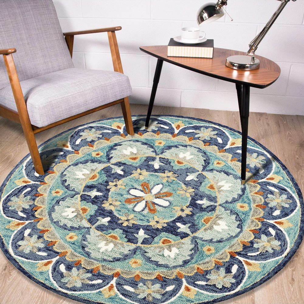 Dazzle Wool Area Rug Indoor in Blue/Multicolored, 6' Round