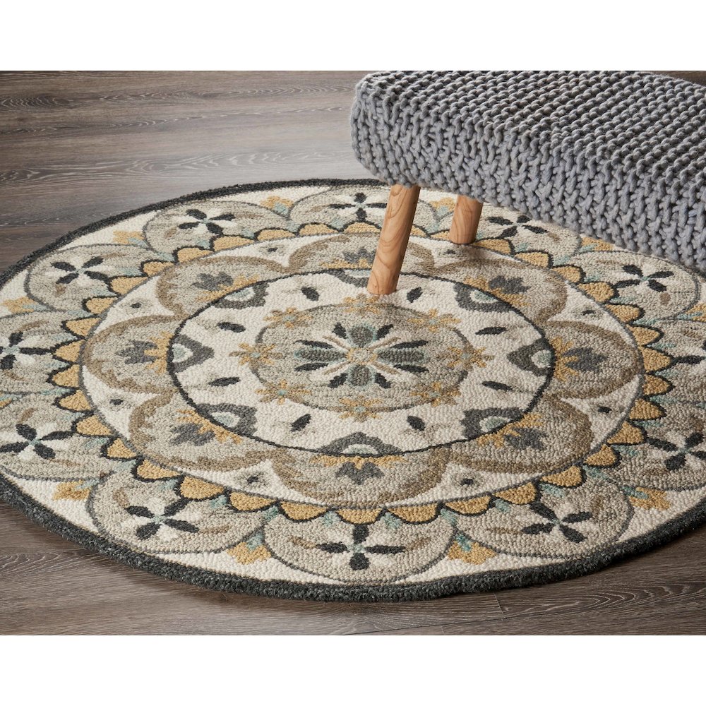 Dazzle Wool Area Rug Indoor in Brown/Cream, 6' Round