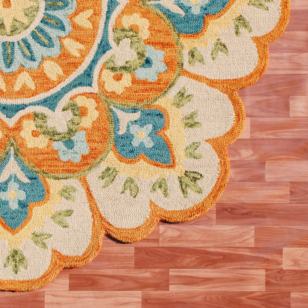 Dazzle Wool Area Rug Indoor in Orange/Blue, 6' Round