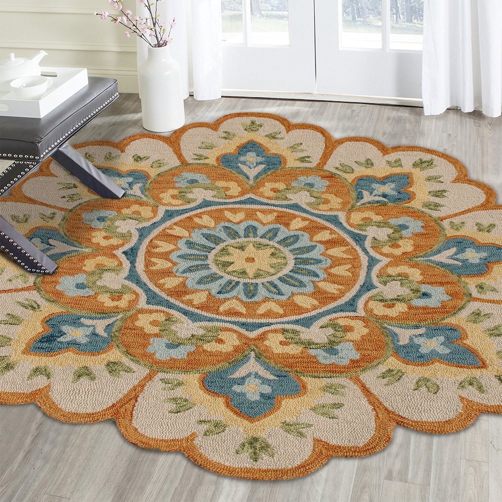 Dazzle Wool Area Rug Indoor in Orange/Blue, 6' Round