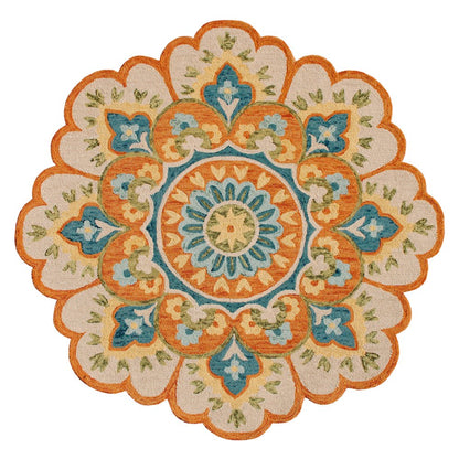 Dazzle Wool Area Rug Indoor in Orange/Blue, 6' Round