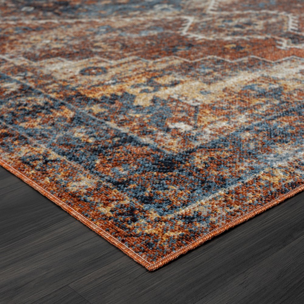 Lanham Durable Performance Area Rug Indoor in Blue/Orange, 7'9" x 9'9"