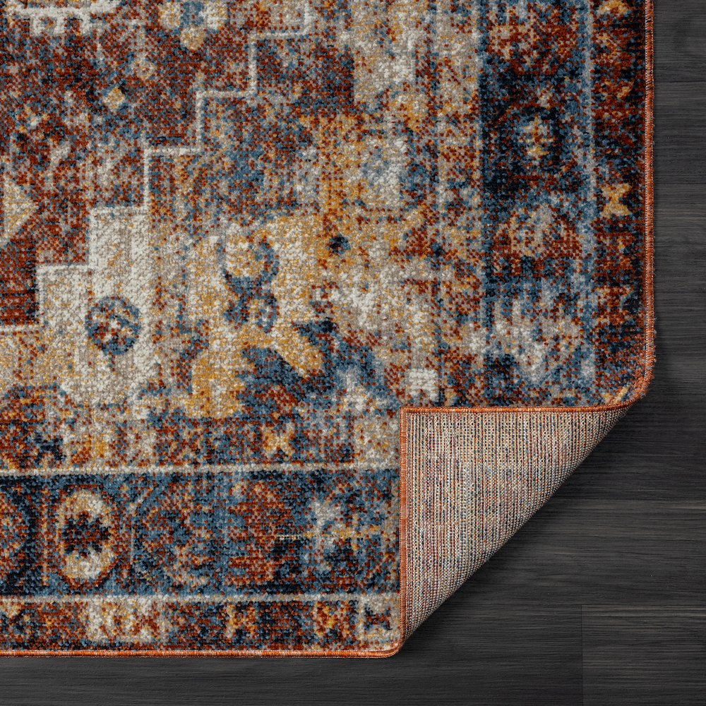 Lanham Durable Performance Area Rug Indoor in Blue/Orange, 7'9" x 9'9"