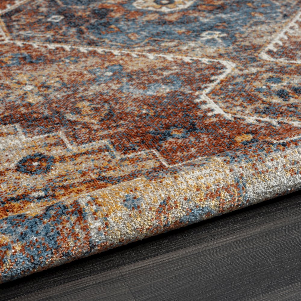 Lanham Durable Performance Area Rug Indoor in Blue/Orange, 7'9" x 9'9"