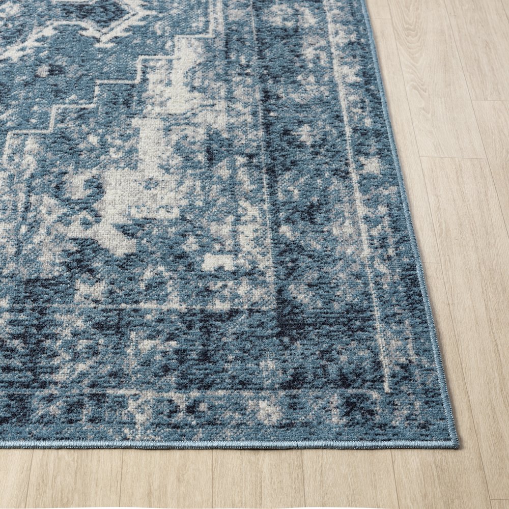Lanham Durable Performance Area Rug Indoor in Blue/Ivory, 2' x 8'