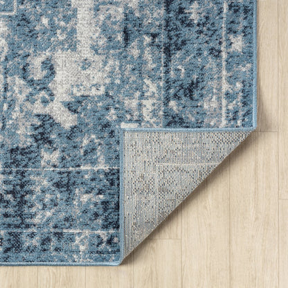 Lanham Durable Performance Area Rug Indoor in Blue/Ivory, 2' x 8'