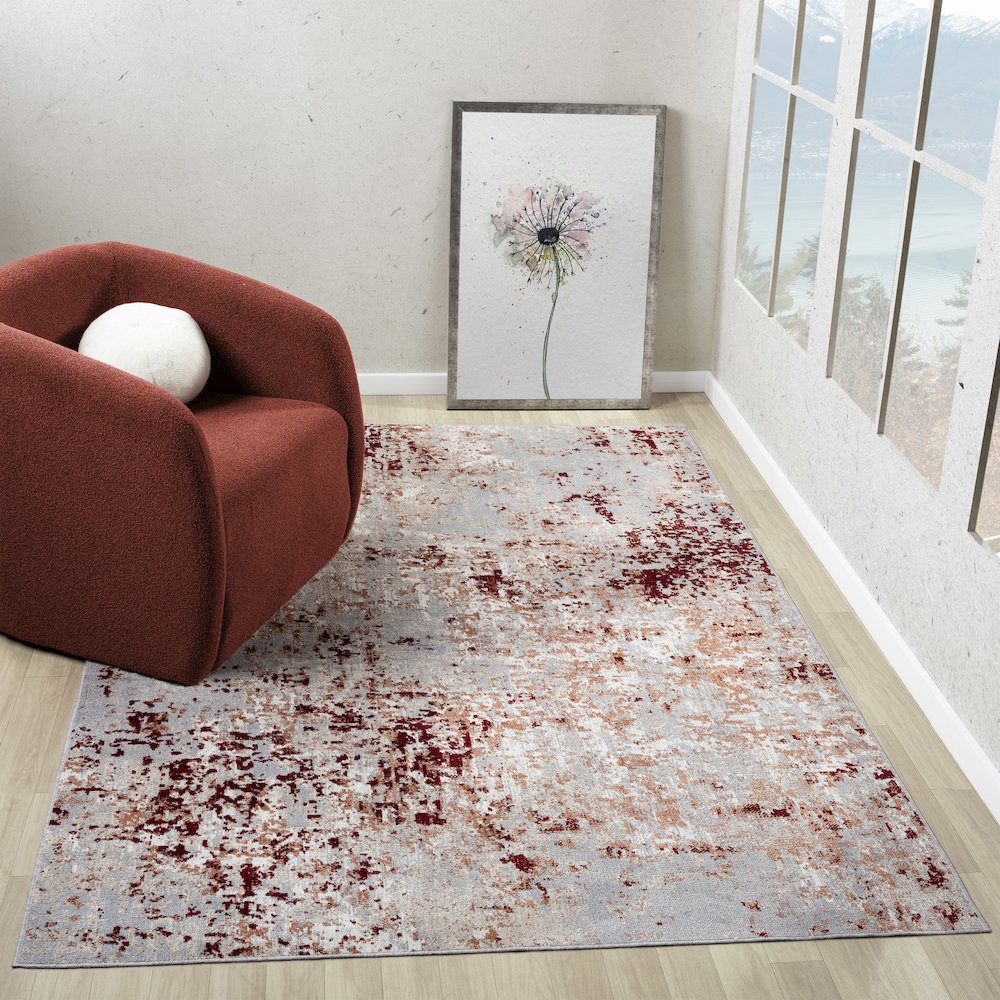 Lanham Durable Performance Area Rug Indoor in Red/Gray, 5' x 7'