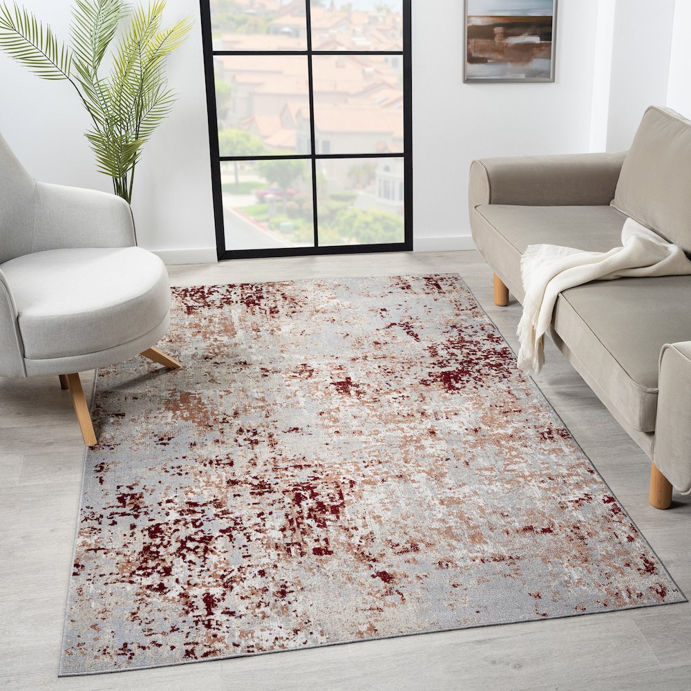 Lanham Durable Performance Area Rug Indoor in Red/Gray, 5' x 7'