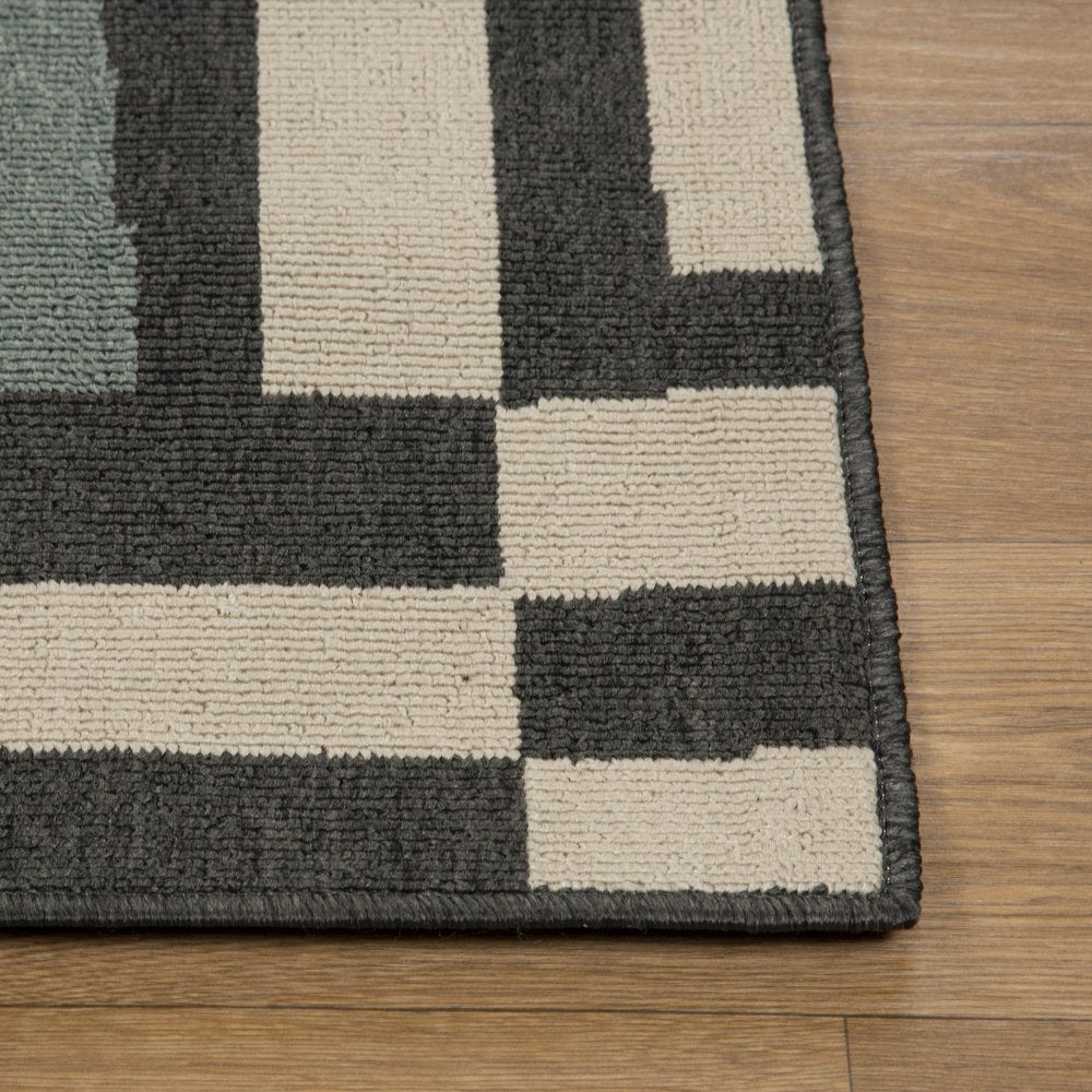 Mapa Durable Performance Area Rug Outdoor in Black/Ivory, 5' x 7'