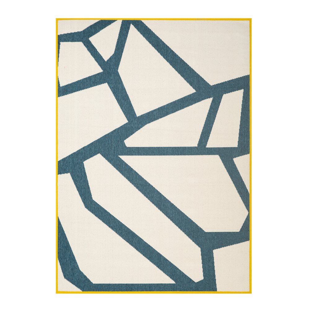 Mapa Durable Performance Area Rug Outdoor in White/Blue, 5' x 7'