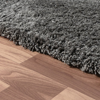 Black Shag Solid Hand-Loomed Polyester Indoor Area Rug
