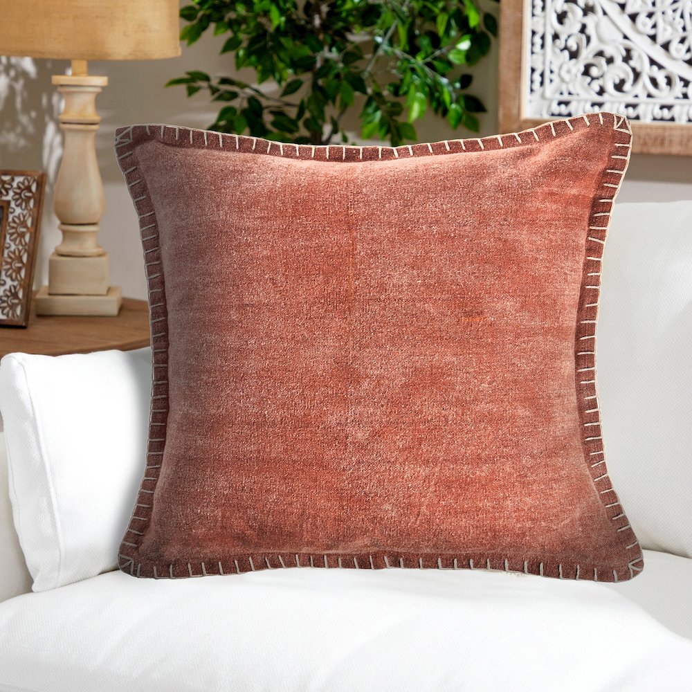 Embroidered Edge Bordered Solid Throw Pillow
