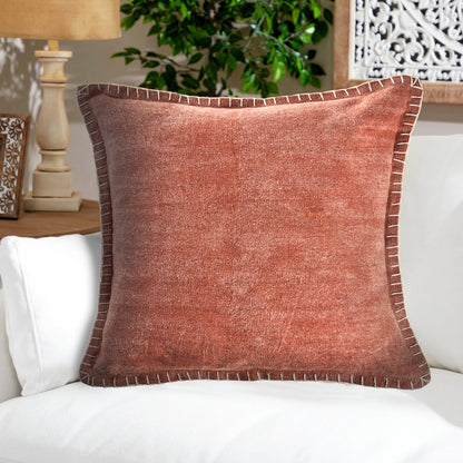 Embroidered Edge Bordered Solid Throw Pillow