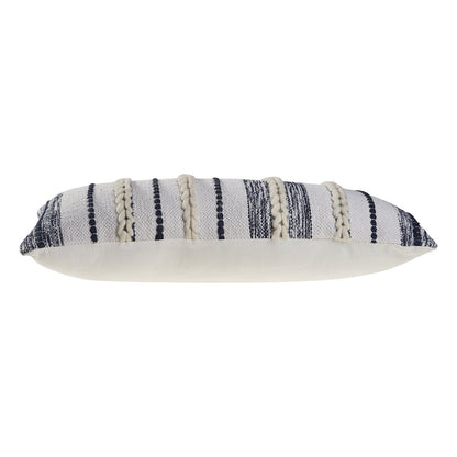 Braided White and Navy Contemporary Throw Pillow