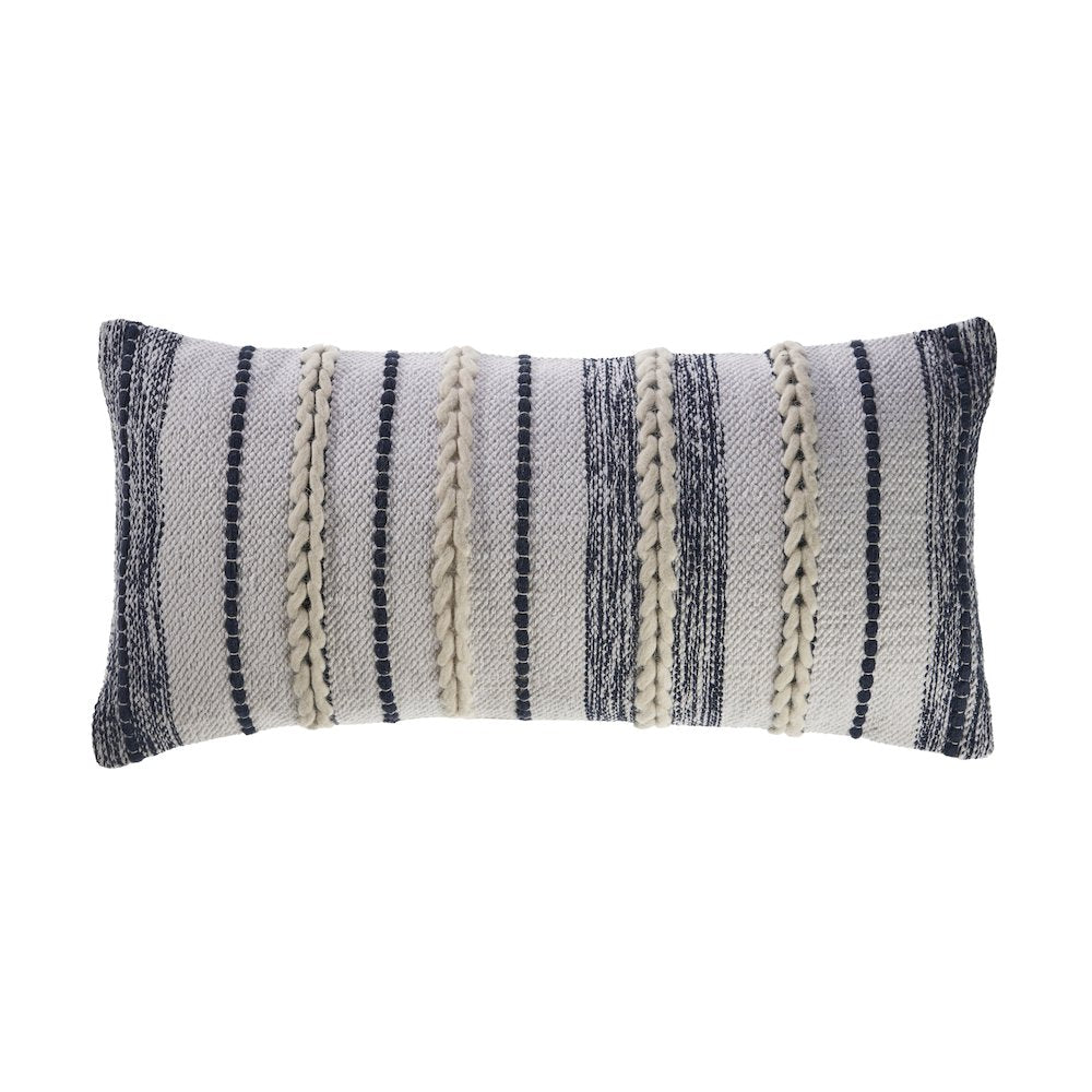 Braided White and Navy Contemporary Throw Pillow
