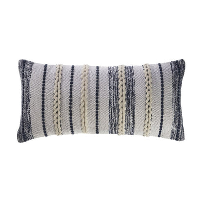 Braided White and Navy Contemporary Throw Pillow