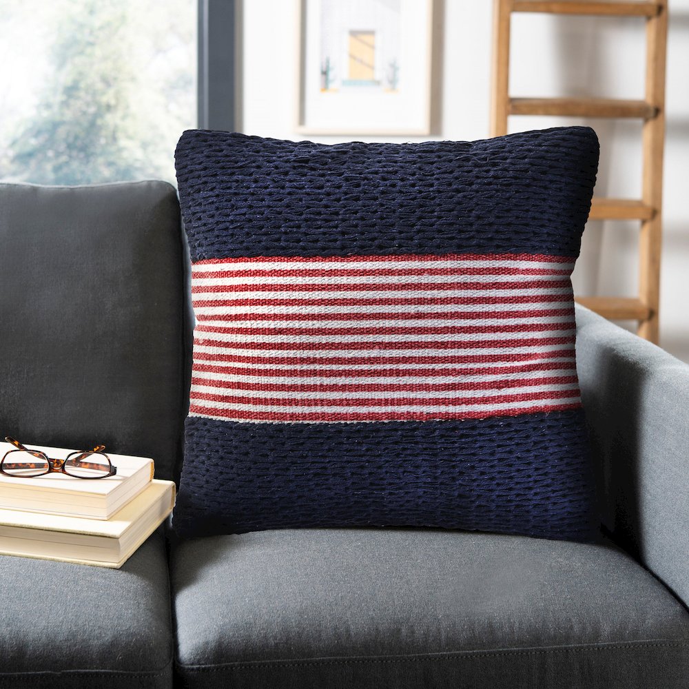 Navy Nautical Striped Throw Pillow