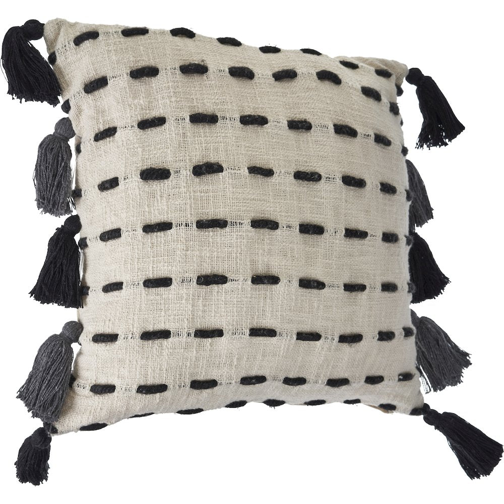 Evette Rios Elevate Tasseled Black and Cream Stitched Throw Pillow