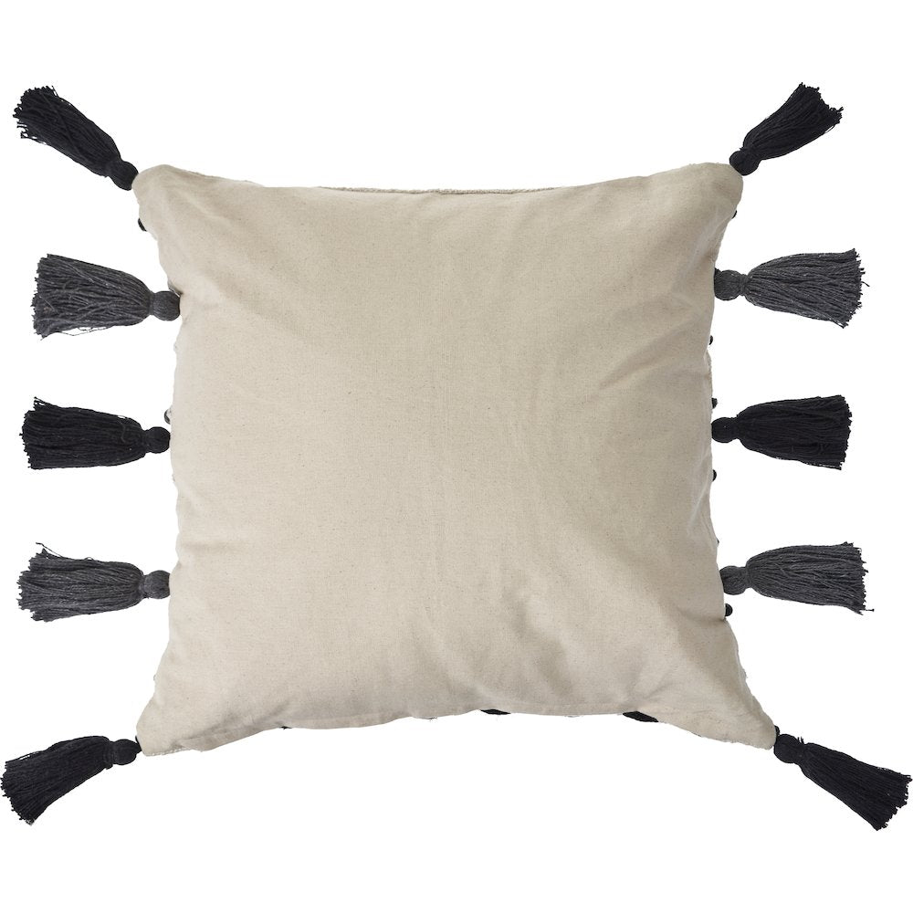 Evette Rios Elevate Tasseled Black and Cream Stitched Throw Pillow
