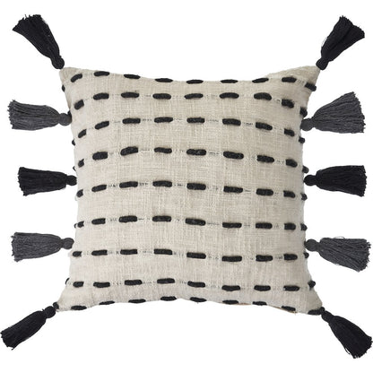 Evette Rios Elevate Tasseled Black and Cream Stitched Throw Pillow